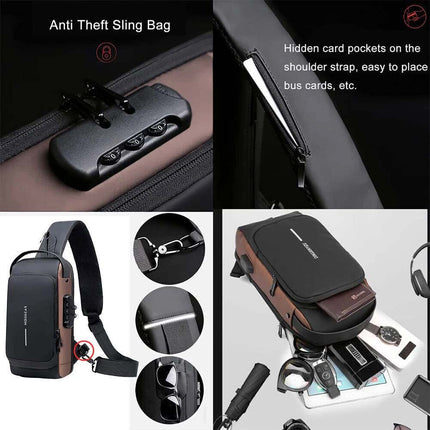 Anti-Theft Men's Sling Chest Bag w/ USB & Lock