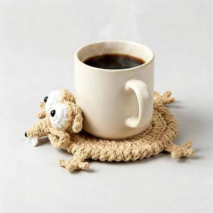 Handmade Crochet 3D Animal Coaster Cute Knitted Mug Rug Round Drink Mat
