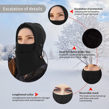 Winter Ski Warm Hood, Double Layer Thick Fleece Windproof Cap
