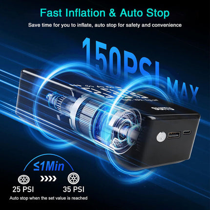 Wireless Car Tire Air Compressor – Portable Electric Pump w/ Auto Stop, LCD & Preset PSI