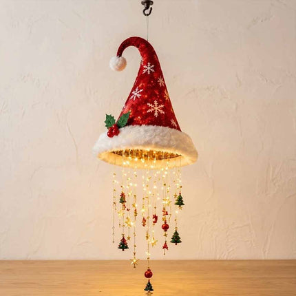 Lighted Santa Hat Chandelier with Glowing Star Tassel Christmas Decoration
