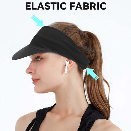 Elastic Sports Sun Visor for Women - Tennis Golf Headband Cap Black