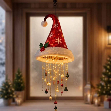 Lighted Santa Hat Chandelier with Glowing Star Tassel Christmas Decoration
