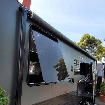 RV Caravan Window Locking Handle with Gas Strut - 300x1100mm Push-Out Flat Window
