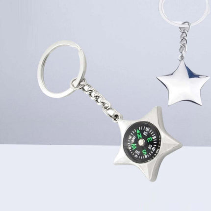 Chrome Metal Compass Keychain, Fashion Key Ring Pendant Gift