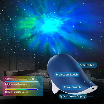 Kids Blue Whale Star Projector Galaxy Night Light LED Bedroom Lamp