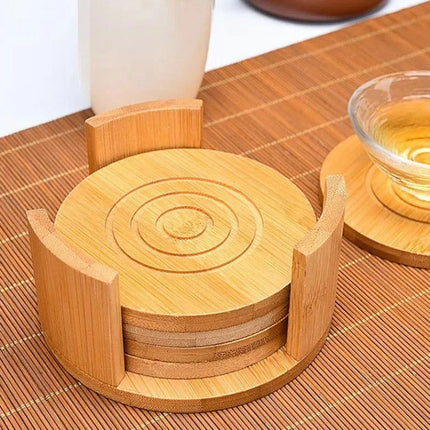 Set of 6 Natural Bamboo Drink Coasters Round Tea Coffee Cup Mats