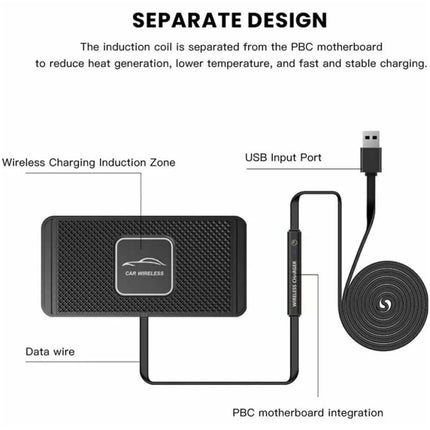 Car Wireless Fast Charging Mat Non-Slip Pad Holder with 1M Cable