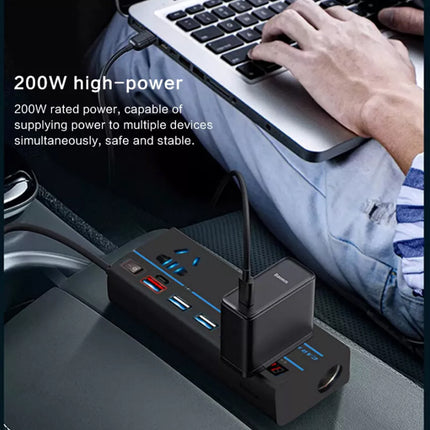 200W Car Power Inverter, 12V to 240V AC Outlet & 4 USB Ports (QC3.0) – Laptop/Camera Charger, Cooling Fan