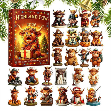 Highland Cow Christmas Advent Calendar 2026 24-Day Acrylic 2D Figure Gift