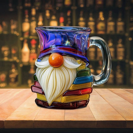 3D Painted Glass Gnome Book Mug | Stackable Coffee Cup for Home Decor