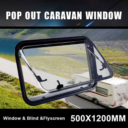 500x1200mm Giant Caravan Window Locking System with Heavy-Duty Gas Strut | for Extra Long Push-Out Windows