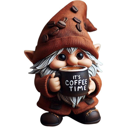 Outdoor Resin Gnome with Coffee, Garden Decor Figurine