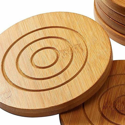 Set of 6 Natural Bamboo Drink Coasters Round Tea Coffee Cup Mats