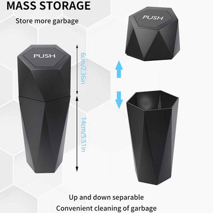 Mini Car Trash Can with Lid - Portable Auto Garbage Bin, Push-Button Lid & Leak-Proof Design