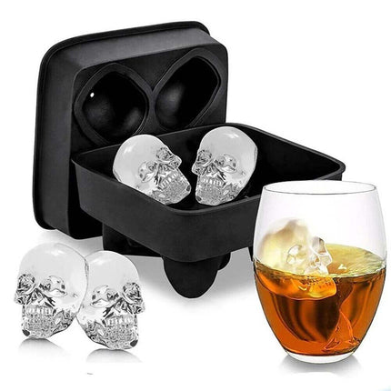 3D Skull Shape Ice Cube Tray Silicone Mold for Whiskey Cocktail Bar Party Cake Chocolate Candy Making