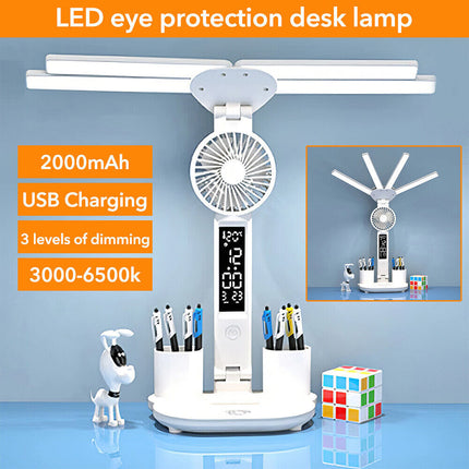 4-in-1 LED Desk Lamp with Fan, Dimmable for Reading & Night Light