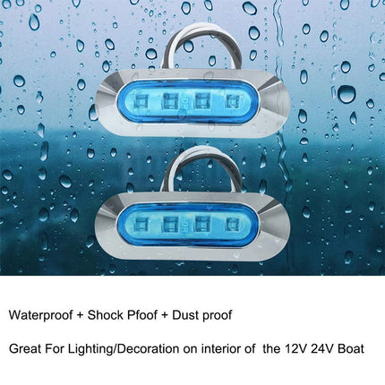 4x Blue LED Courtesy Lights for Marine Boat Cabin, Deck, and Walkway, 12V-24V Compatible