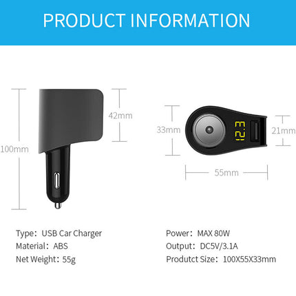 Universal Dual USB Car Charger - 3.1A Fast Charging Cigarette Lighter Adapter