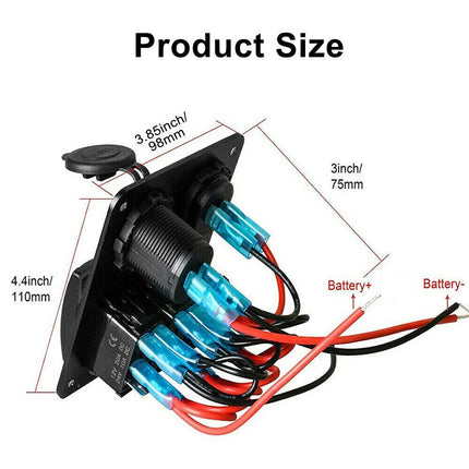 Waterproof 3-Gang 12V/24V Switch Panel with USB Charger for Car, Boat, and RV