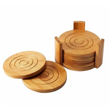 Set of 6 Natural Bamboo Drink Coasters Round Tea Coffee Cup Mats