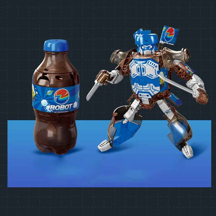 Transformable Blue Cola Bottle Robot Action Figure Toy for Kids Gift