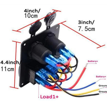 Waterproof 3-Gang 12V/24V Switch Panel with USB Charger for Car, Boat, and RV