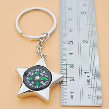 Chrome Metal Compass Keychain, Fashion Key Ring Pendant Gift