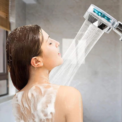 High Pressure Turbo Fan Drive Jet Shower Head – 3-in-1 Water Saving, 360° Rotating, with Filter