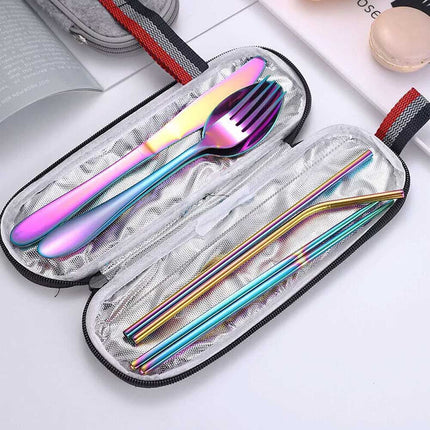 Portable 8PCS Stainless Steel Cutlery Set for Travel Camping