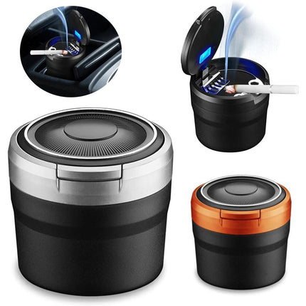 LED Auto Car Ashtray with Self-Extinguishing Lid | Sealed Smokeless Ash Holder Cup | 12V Lighter Power