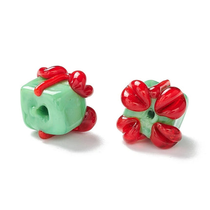 10Pcs Christmas Green Gift Box Glass Beads for Jewelry Making