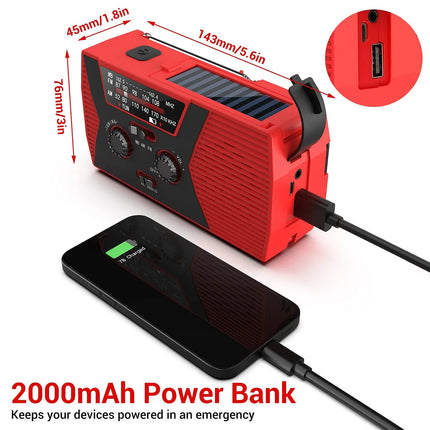 Portable Solar & Hand Crank Emergency Radio, Waterproof w/ Flashlight & Reading Light
