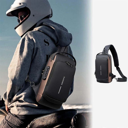 Anti-Theft Men's Sling Chest Bag w/ USB & Lock