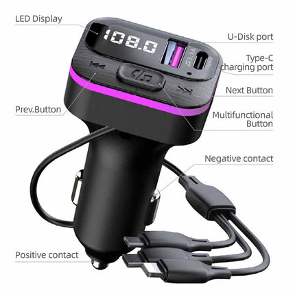 Universal Bluetooth FM Transmitter - Hands-Free Car Kit with Fast Charging (USB-C & iOS)