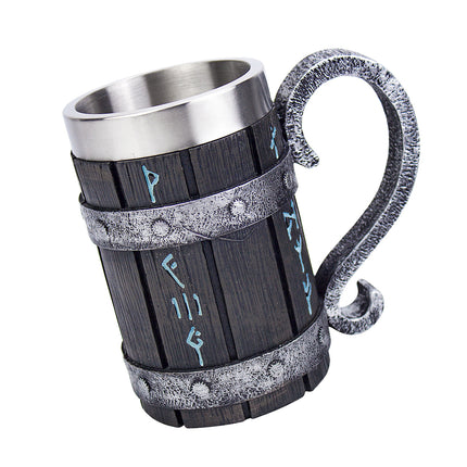 Viking Stainless Steel Tankard Odin Thor Mjolnir Beer Stein & Coffee Cup