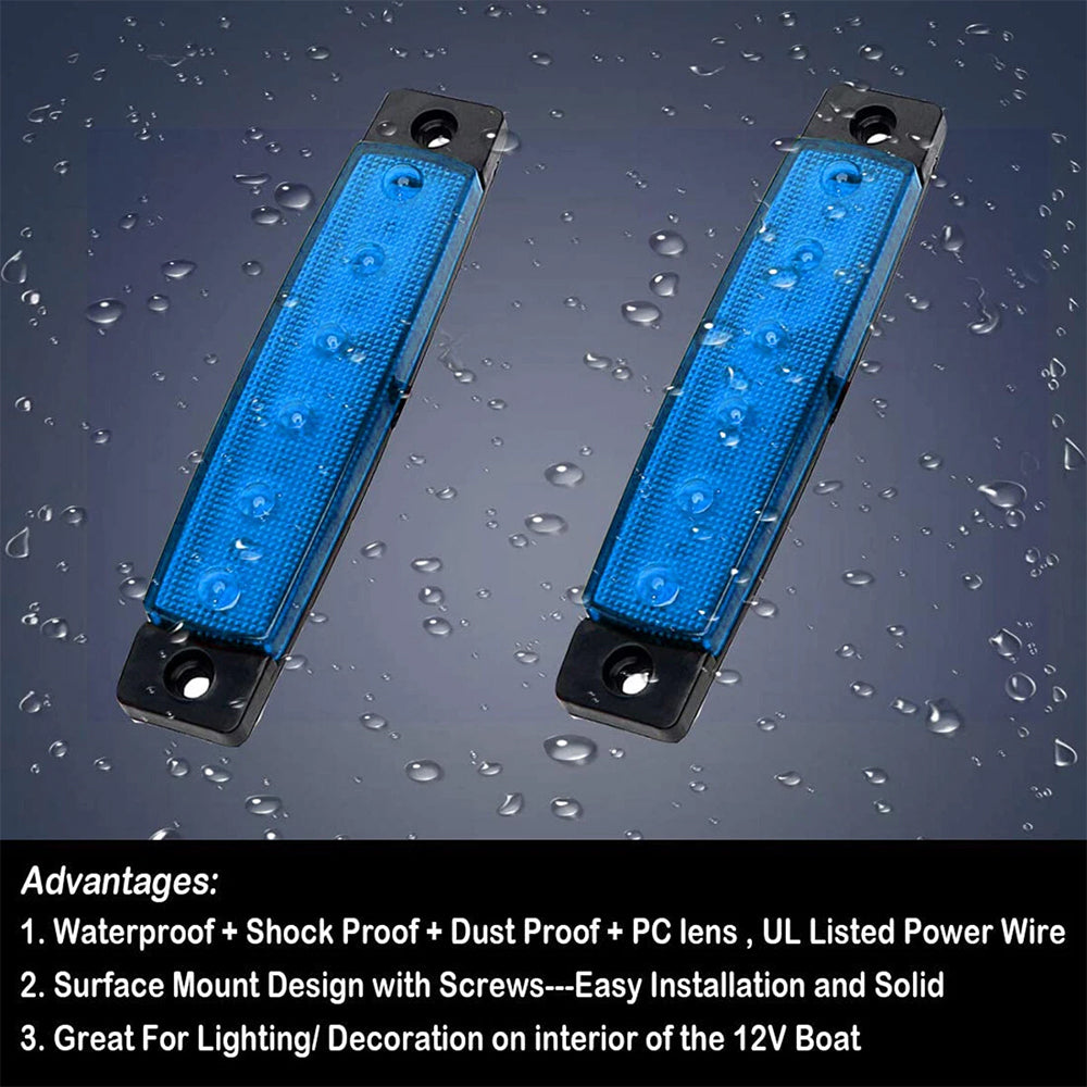 10Pcs Waterproof Blue 6-LED Marine Deck Courtesy Lights for Boat Stern and Transom