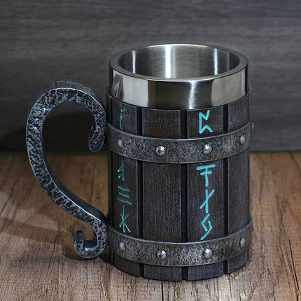 Viking Stainless Steel Tankard Odin Thor Mjolnir Beer Stein & Coffee Cup