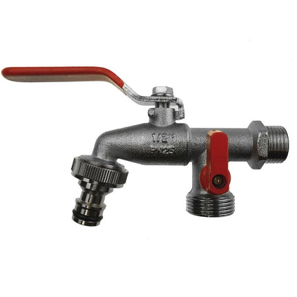 Premium 1/2" BSP Dual Outlet Garden Tap Brass Nickel Plated Auto