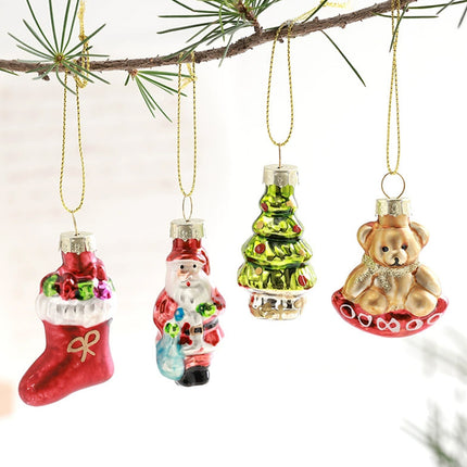 Set of 6 Retro Glass Christmas Tree Hanging Nostalgic Decorations