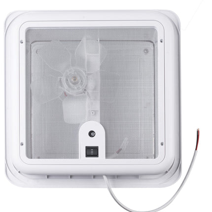 12V Roof Ventilation Fan with LED Lights for Caravan Shower - 320mm White Hatch