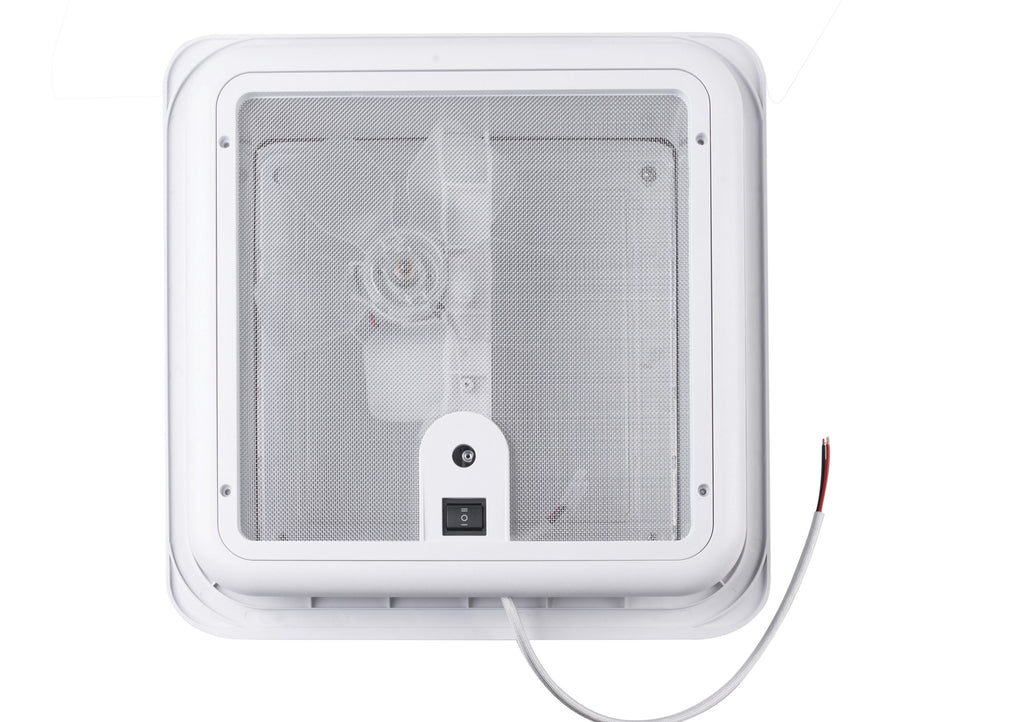 12V Roof Ventilation Fan with LED Lights for Caravan Shower - 320mm White Hatch