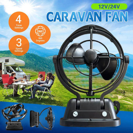 12V/24V DC Ceiling Fan with Remote - Ultra-Quiet 360° Airflow, Bladeless Safe Design for RV, Caravan, Boat, Camper
