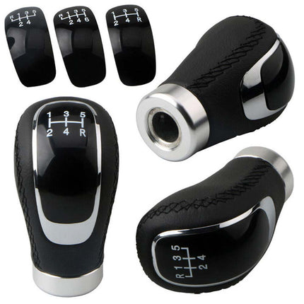 5/6 Speed Manual Car Gear Shift Knob, 3-Piece Black PU Leather Cover Cap Set
