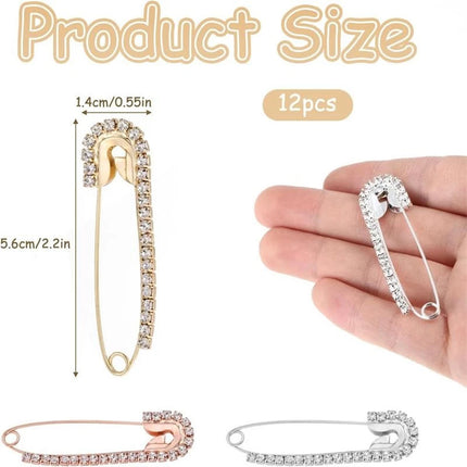 12Pcs Crystal Rhinestone Modesty Pins, Bling Brooch Pin for Clothes & Décor
