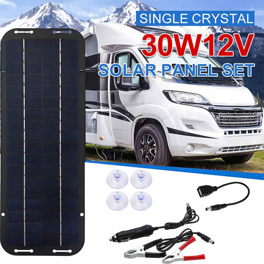 12V 30W Solar Battery Charger & Maintainer - Waterproof, Portable Power for Car, Boat, RV, Motorcycle