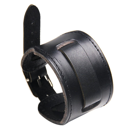 Retro Wide PU Leather Watchband Biker Cuff Wristband Bracelet Gift
