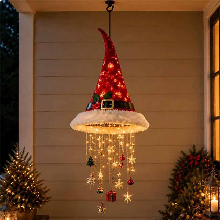 Lighted Santa Hat Chandelier with Glowing Star Tassel Christmas Decoration