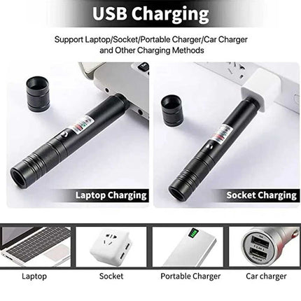 Red Aluminium USB Rechargeable Green Beam Laser Pointer Pen 532nm