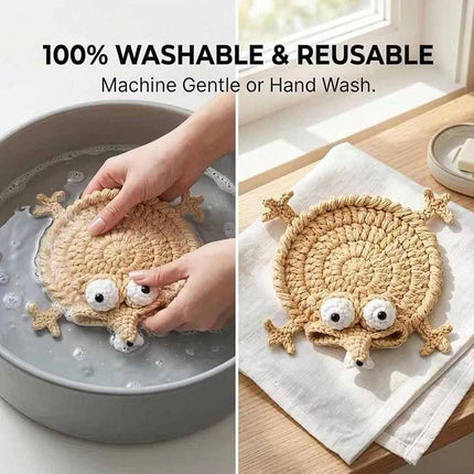 Handmade Crochet 3D Animal Coaster Cute Knitted Mug Rug Round Drink Mat